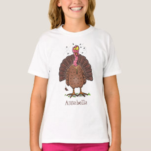 Funny brown farmyard turkey with flies cartoon T-Shirt
