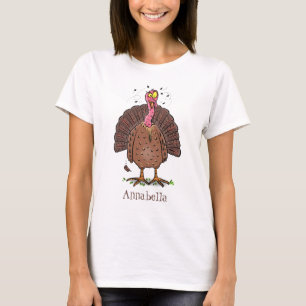 Funny brown farmyard turkey with flies cartoon T-Shirt