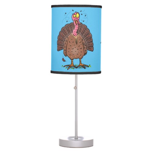 Funny brown farmyard turkey with flies cartoon table lamp