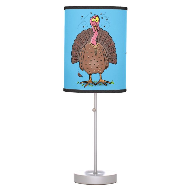 Funny brown farmyard turkey with flies cartoon table lamp (Front)