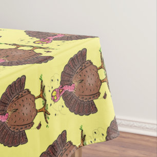 Funny brown farmyard turkey with flies cartoon tablecloth