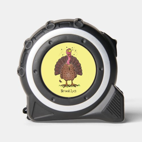 Funny brown farmyard turkey with flies cartoon tape measure
