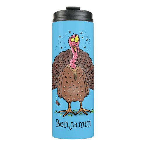 Funny brown farmyard turkey with flies cartoon thermal tumbler