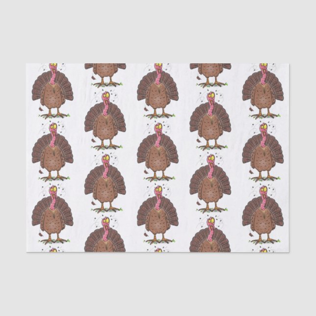 Funny brown farmyard turkey with flies cartoon tissue paper (Front)