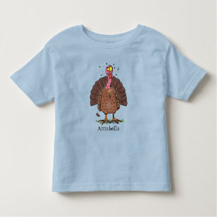 Funny brown farmyard turkey with flies cartoon toddler t-shirt