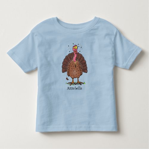 Funny brown farmyard turkey with flies cartoon toddler t_shirt