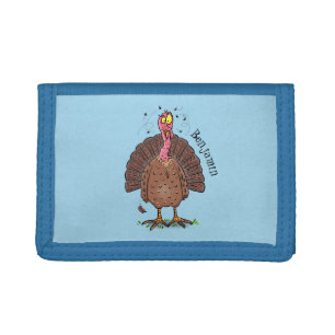 Funny brown farmyard turkey with flies cartoon tri-fold wallet