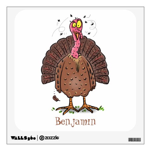 Funny brown farmyard turkey with flies cartoon  wall decal