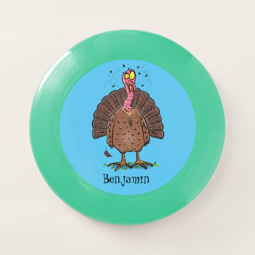 Funny brown farmyard turkey with flies cartoon Wham_O frisbee
