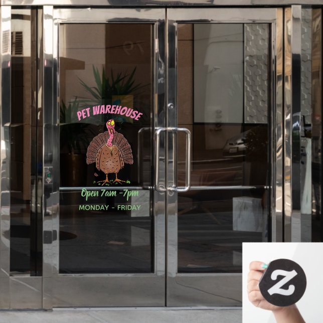 Funny brown farmyard turkey with flies cartoon window cling (Office Door)