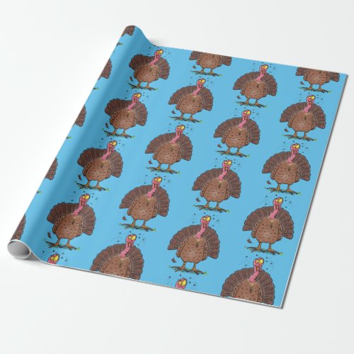 Funny brown farmyard turkey with flies cartoon wrapping paper