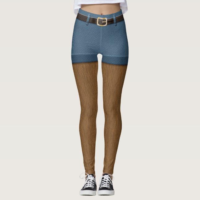 Funny Brown Fur Hairy Legs Denim Shorts Leggings (Front)