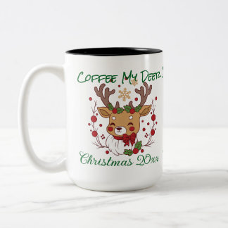 FUNNY Brown & Green COFFEE MY DEER! Reindeer Mug