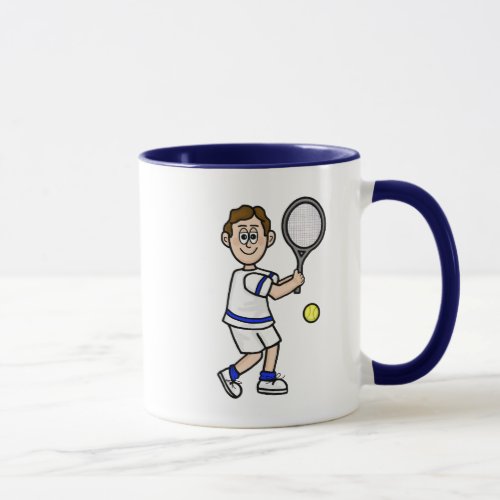 Funny Brown Hair Male Tennis Player Mug