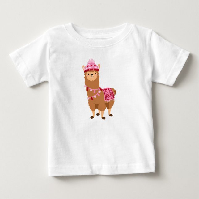 Funny Brown Pink Valentine's Day Llamas T-Shirt (Front)