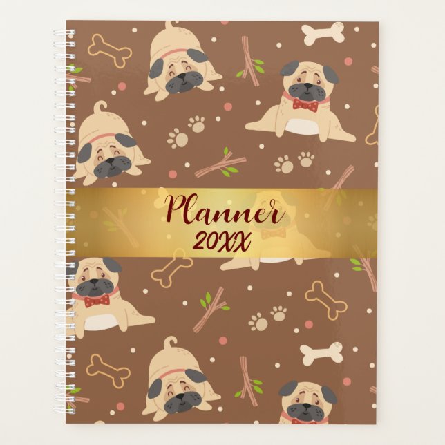 Funny Brown Pug Paws Personalized Planner (Front)