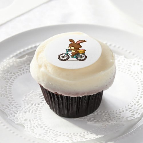 Funny Brown Rabbit Riding Bicycle cartoon Edible Frosting Rounds