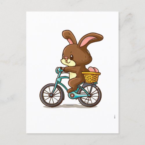 Funny Brown Rabbit Riding Bicycle cartoon Postcard