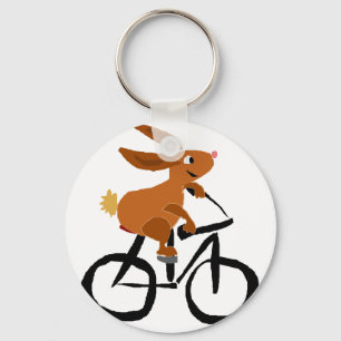 Funny Brown Rabbit Riding Bicycle Keychain