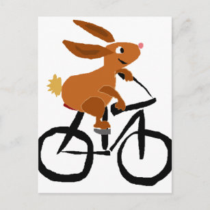 Funny Brown Rabbit Riding Bicycle Postcard