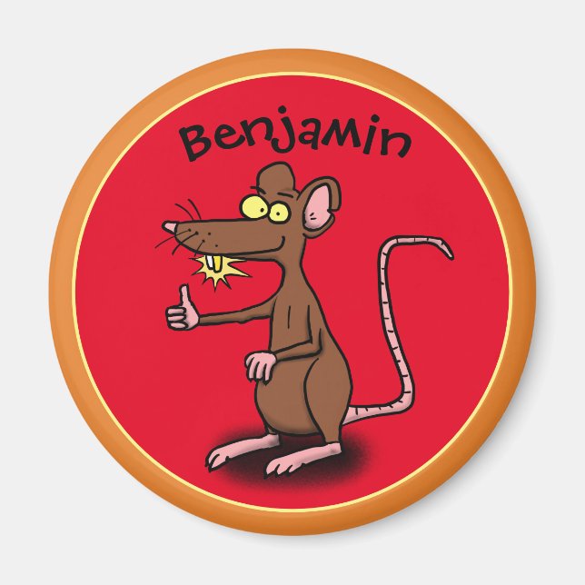 Funny brown rat thumbs up cartoon magnet (Front)