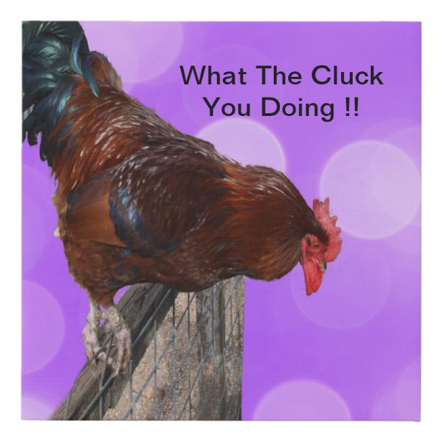 Funny Brown Rooster On A Fence Faux Canvas Print (Front)