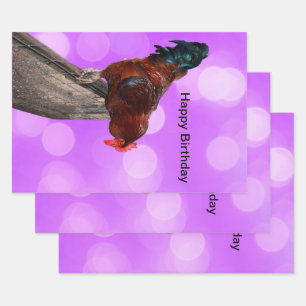 Funny Brown Rooster On A Fence Wrapping Paper Sheets