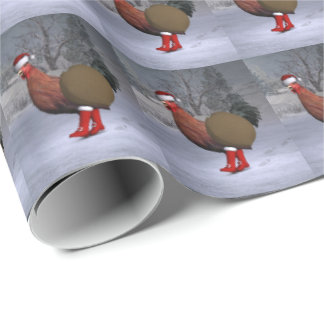 Funny Brown Rooster Santa Claus Wrapping Paper