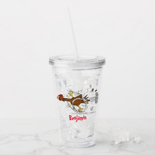 Funny brown running chicken pullet cartoon acrylic tumbler
