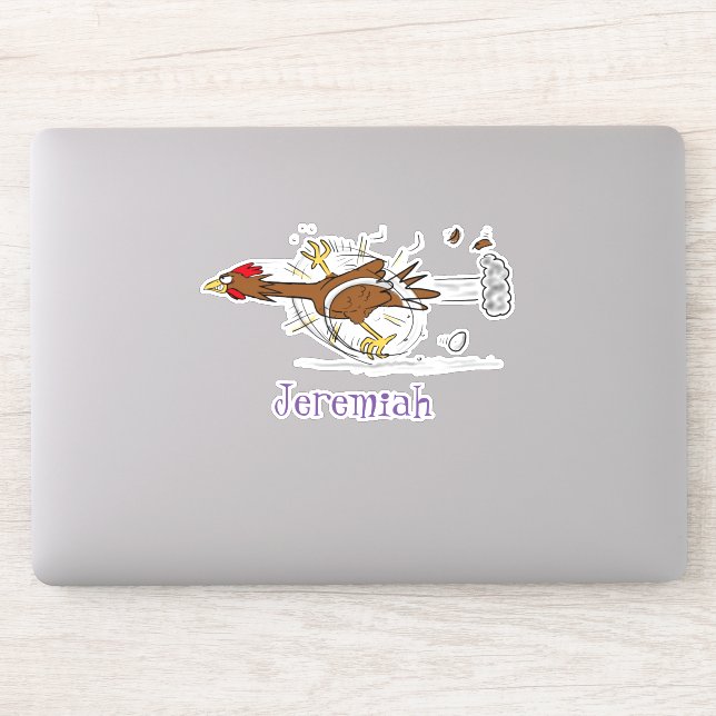 Funny brown running chicken pullet cartoon sticker (Computer)