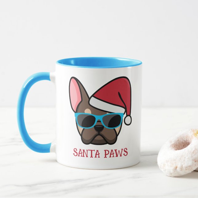Funny Brown Tan Frenchie Santa Paws Christmas Mug (With Donut)