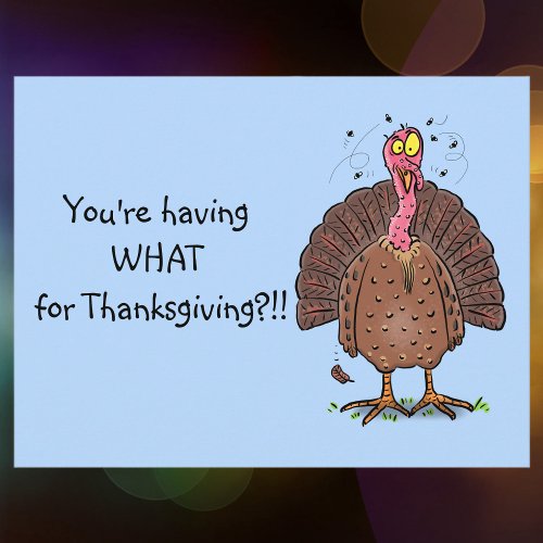 Funny brown thanksgiving turkey with flies cartoon postcard