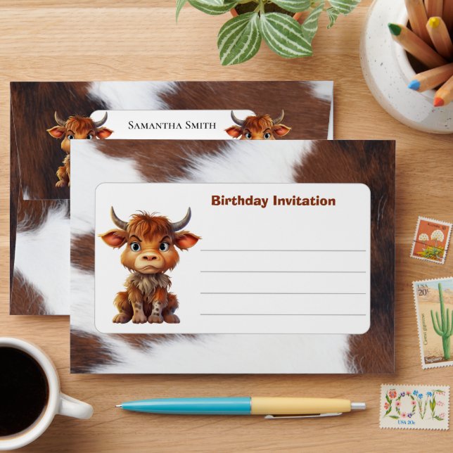 FUNNY Brown White Sweet Cow birthday Envelope (Desk)