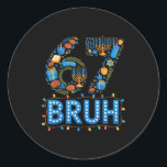 Funny Bruh 67 Six Seven Meme Hanukkah Lights Jewis Classic Round Sticker<br><div class="desc">Funny Bruh 67 Six Seven Meme Hanukkah Lights Jewish Holiday</div>
