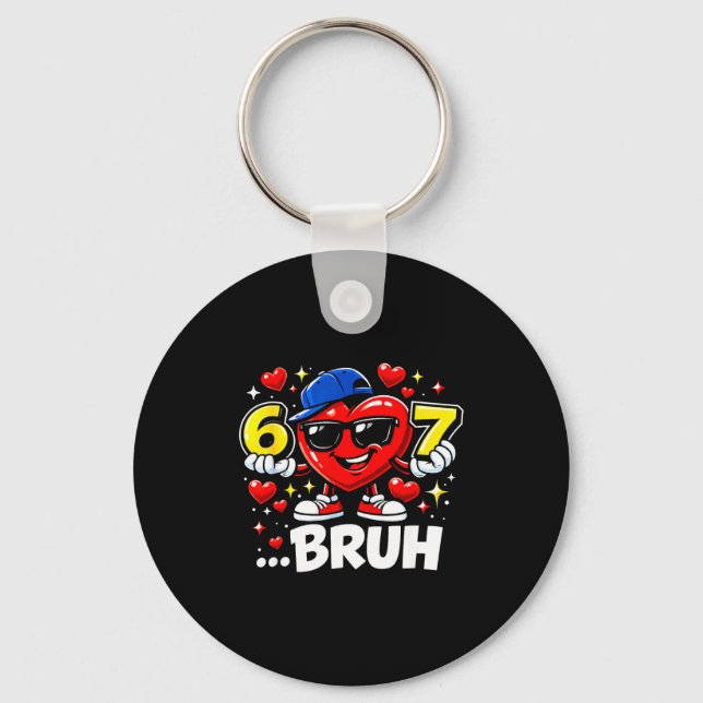 Funny Bruh 67 Six Seven Meme Valentine Heart Dabbi Keychain (Front)