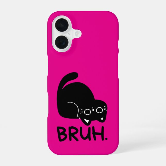 Funny “Bruh” Cat Cute Pink Aesthetic Black cat iPhone Case (Back)