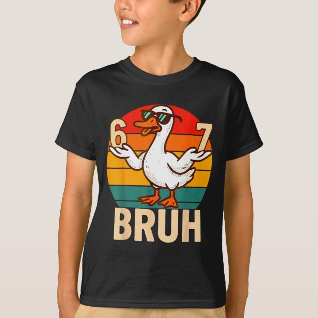 Funny Bruh Retro Duck 6 7 Meme Kids Teen Boys  T-Shirt (Front)