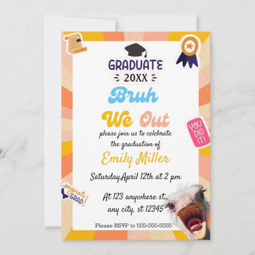 Funny Bruh We Out Graduation Party Invitations