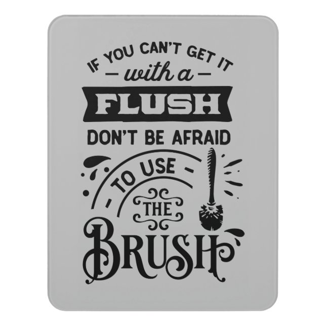 funny brush flush bathroom word art door sign (Contemporary Vert)