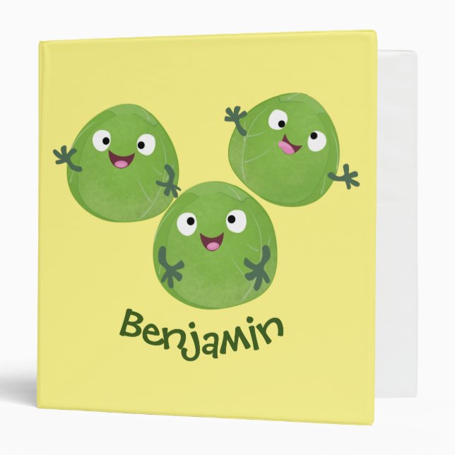 Funny Brussels sprouts vegetables cartoon 3 Ring Binder (Front/Inside)