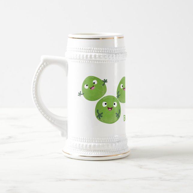 Funny Brussels sprouts vegetables cartoon Beer Stein (Left)