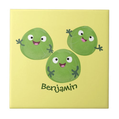 Funny Brussels sprouts vegetables cartoon Ceramic Tile