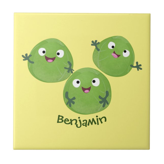 Funny Brussels sprouts vegetables cartoon Ceramic Tile (Front)