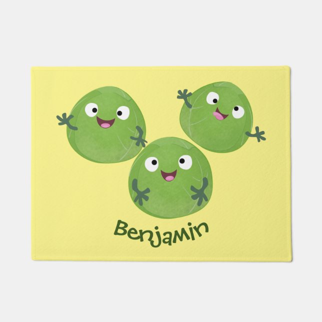 Funny Brussels sprouts vegetables cartoon Doormat (Front)