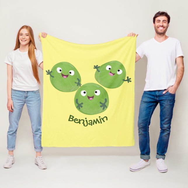 Funny Brussels sprouts vegetables cartoon Fleece Blanket (In Situ)
