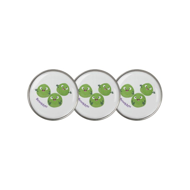 Funny Brussels sprouts vegetables cartoon  Golf Ball Marker (3 Up)