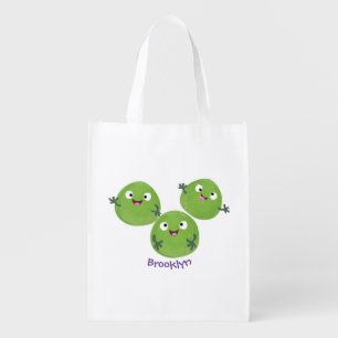 Funny Brussels sprouts vegetables cartoon Grocery Bag