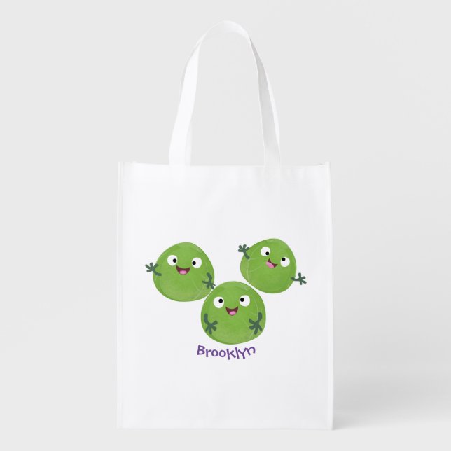 Funny Brussels sprouts vegetables cartoon  Grocery Bag (Front)