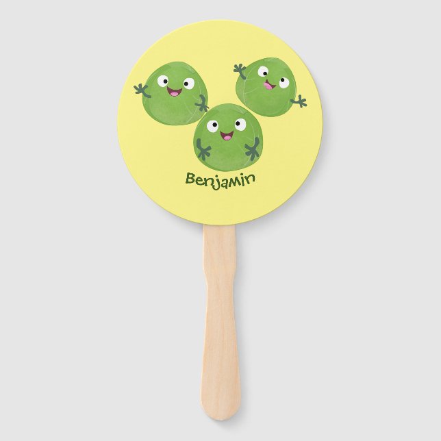 Funny Brussels sprouts vegetables cartoon Hand Fan (Front)