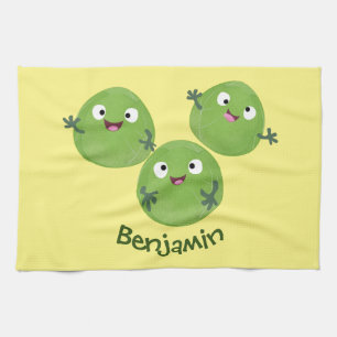 Funny Brussels sprouts vegetables cartoon Kitchen Towel